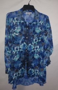 Quintessential Blue Floral Sheer Tunic L
